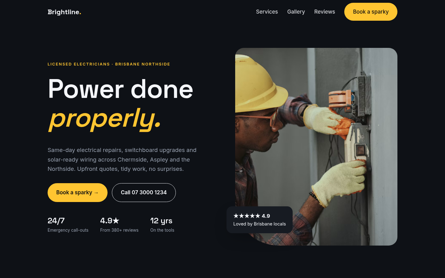 Screenshot of the Brightline Electrical demo site