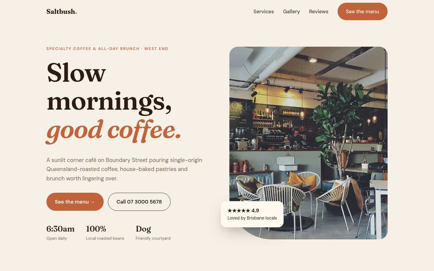 Screenshot of the Saltbush Coffee House demo site